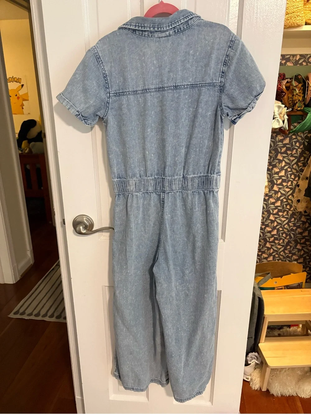 Cat & Jack Light Blue Denim-Effect Girls' One-Piece Jumpsuit, Size 10-12